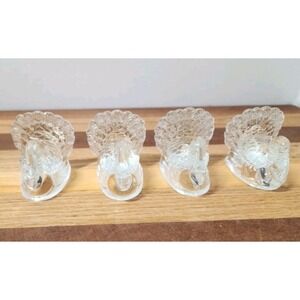 Set of 4 VTG Clear Glass Turkey Candle Holders – Thanksgiving Mini Taper Holders